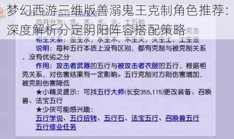 梦幻西游三维版善溺鬼王克制角色推荐：深度解析分定阴阳阵容搭配策略