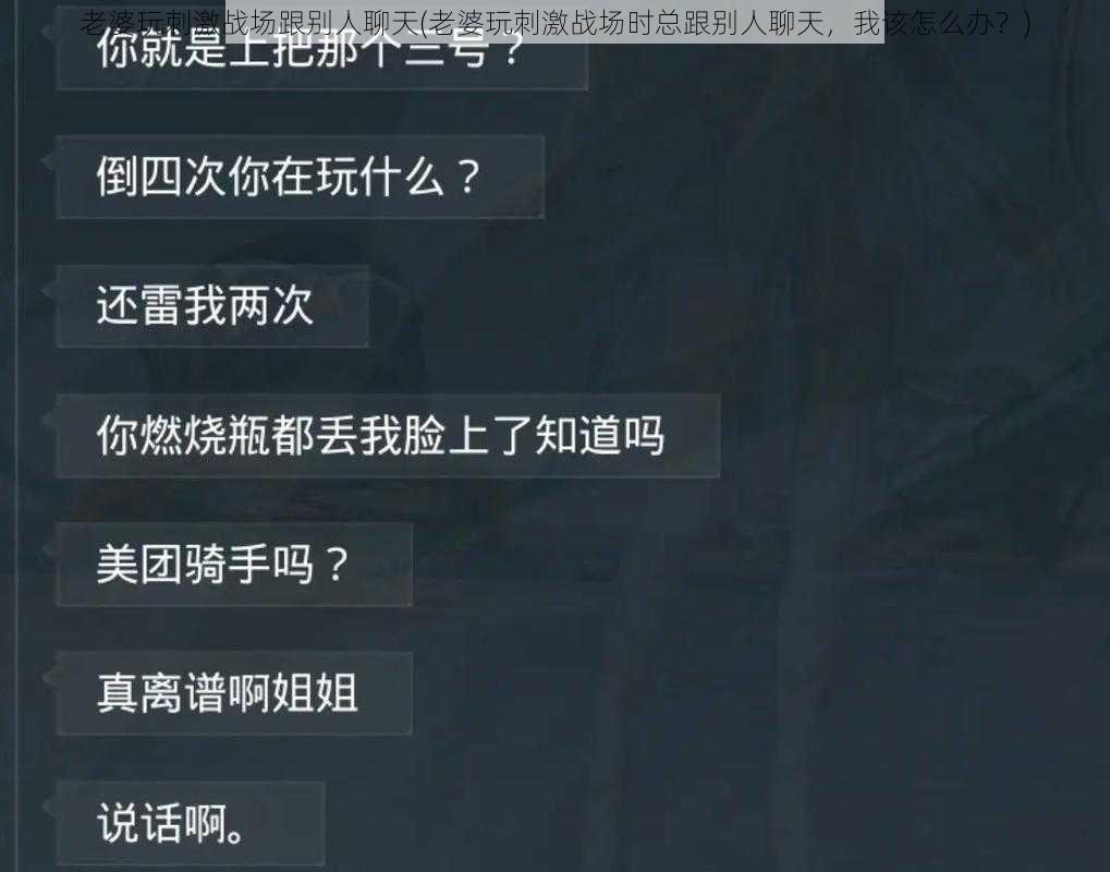 老婆玩刺激战场跟别人聊天(老婆玩刺激战场时总跟别人聊天，我该怎么办？)