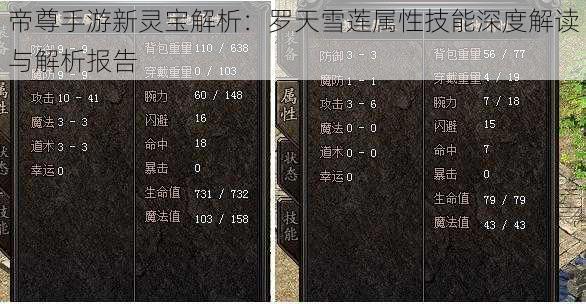 帝尊手游新灵宝解析：罗天雪莲属性技能深度解读与解析报告