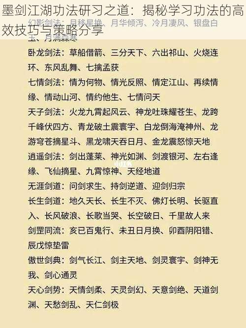 墨剑江湖功法研习之道：揭秘学习功法的高效技巧与策略分享