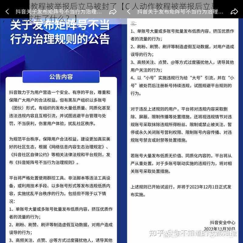 C人动作教程被举报后立马被封了【C 人动作教程被举报后立马被封了，到底发生了什么？】