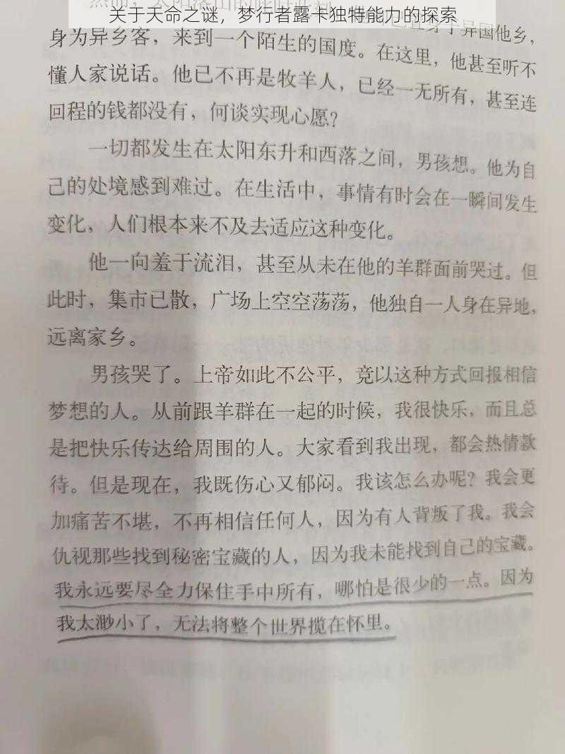 关于天命之谜，梦行者露卡独特能力的探索