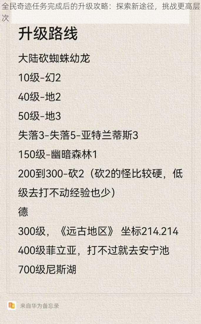 全民奇迹任务完成后的升级攻略：探索新途径，挑战更高层次