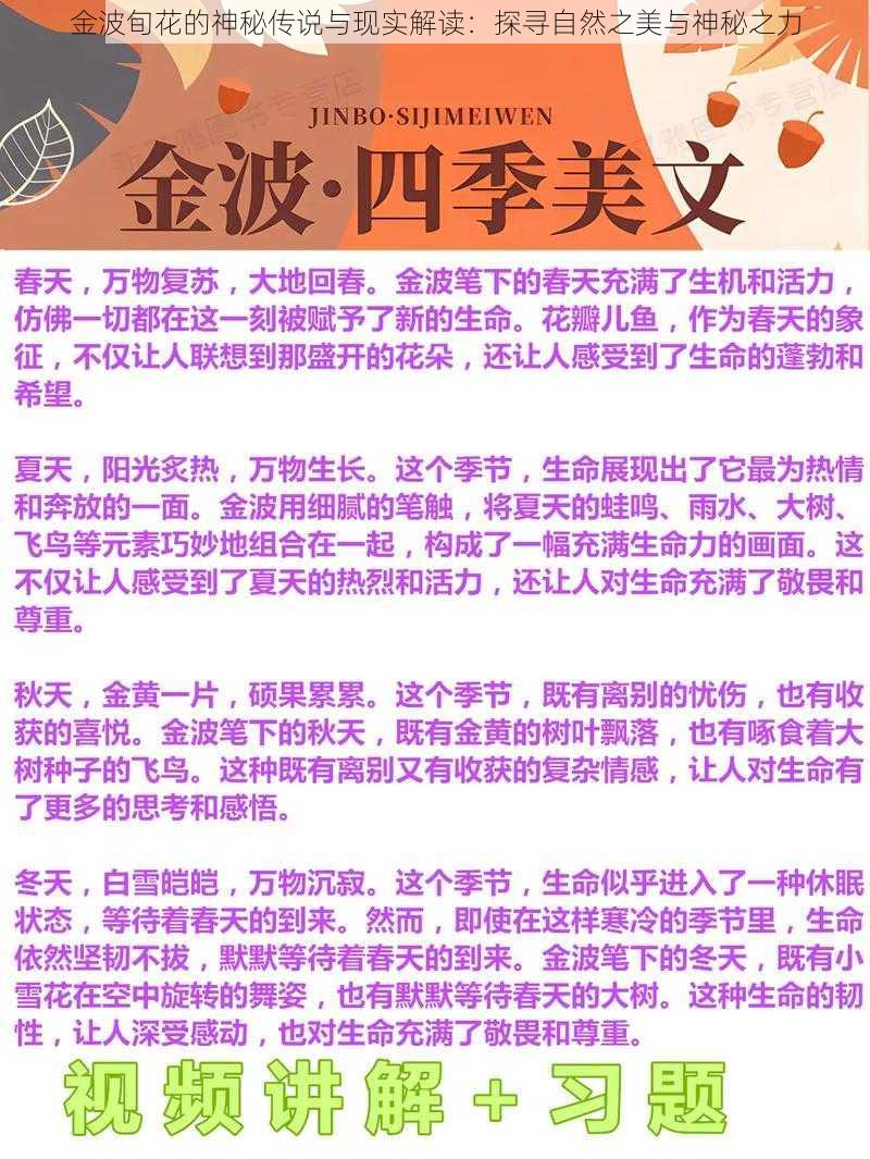 金波旬花的神秘传说与现实解读：探寻自然之美与神秘之力